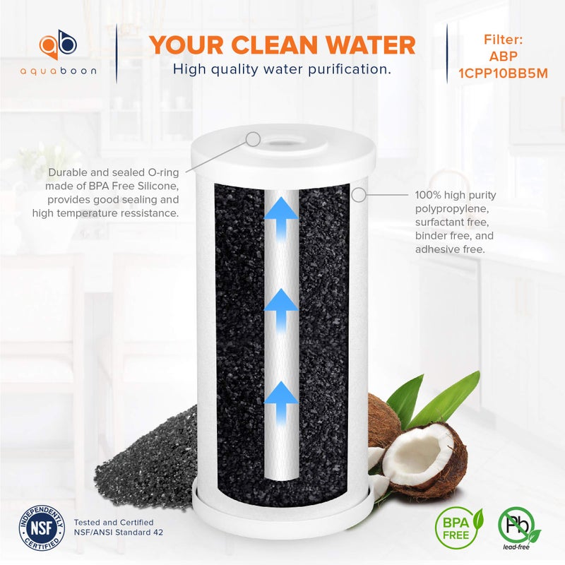 Aquaboon 5 Micron 10 x 4.5 Whole House Water Filter Replacement Cartridge, Superior High-Capacity Whole House Carbon And Sediment Water Filter Compatible With FXHTC, GXWH35F, WHKF-GD25BB (2 Pack) - Image 5